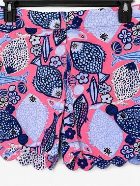 Talbots Pink and Blue Scalloped Fish-Print Shorts
